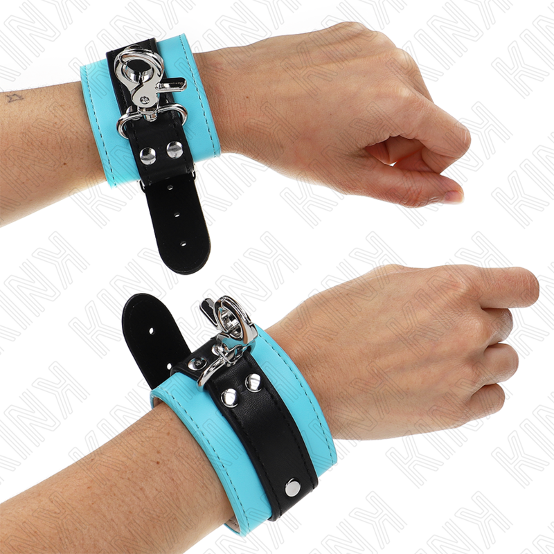 KINK - PREMIUM ZWART/BLAUW VERSTELBARE POLSBANDJES MET SLUITING 21-28 CM X 5,5 CM