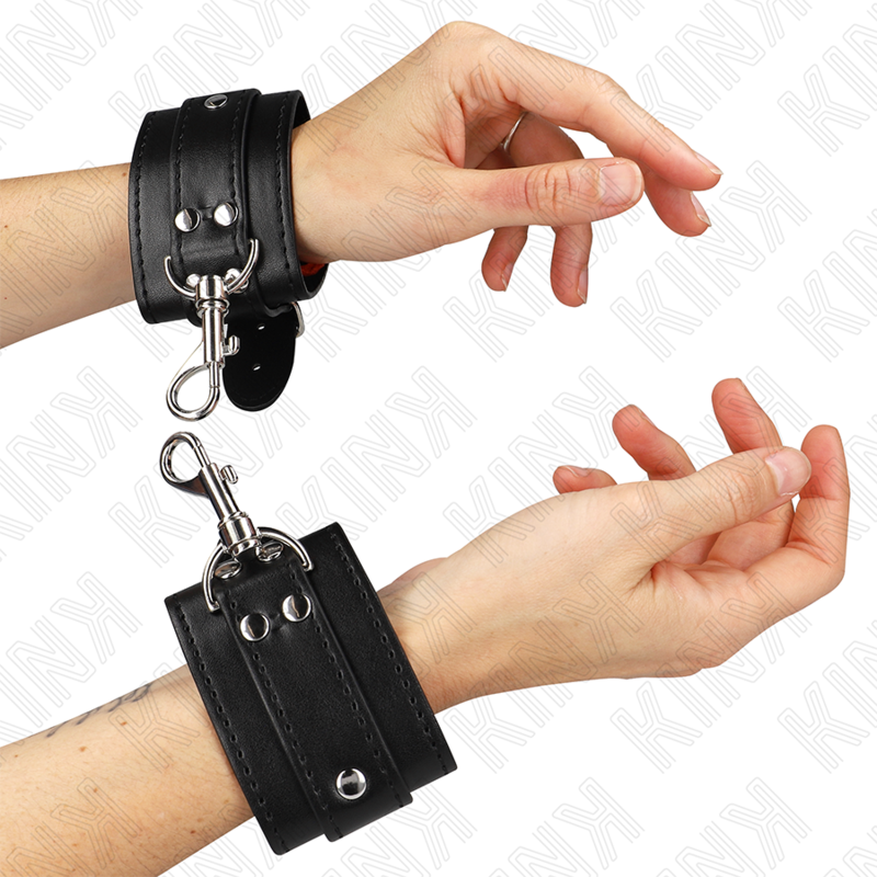 KINK - Dungeon-stijl polsbandjes met slot, zwart, verstelbaar, 21-28 cm x 5,5 cm
