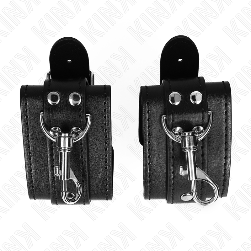KINK - Dungeon-stijl polsbandjes met slot, zwart, verstelbaar, 21-28 cm x 5,5 cm