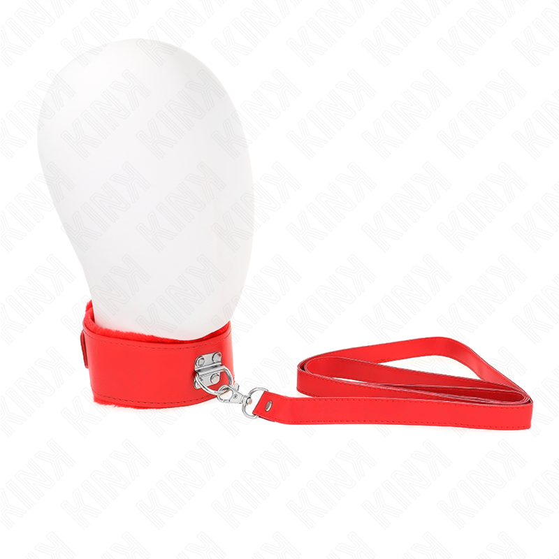 KINK - HALSBAND MET 116 CM BAND MET ZILVEREN STUDS MODEL 4 ROOD VERSTELBAAR 40-48 CM X 6 CM
