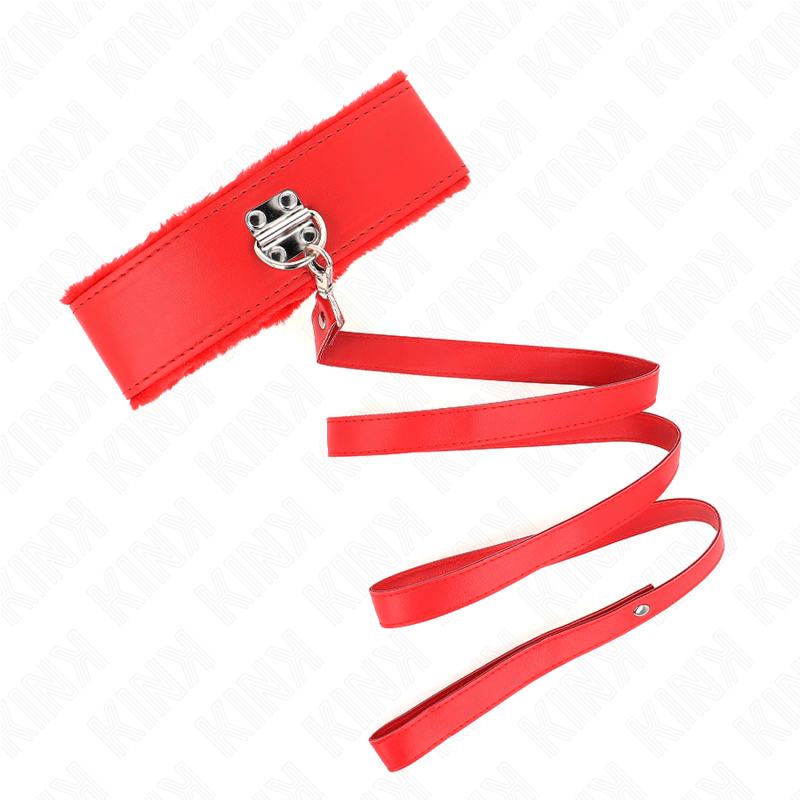 KINK - HALSBAND MET 116 CM BAND MET ZILVEREN STUDS MODEL 4 ROOD VERSTELBAAR 40-48 CM X 6 CM