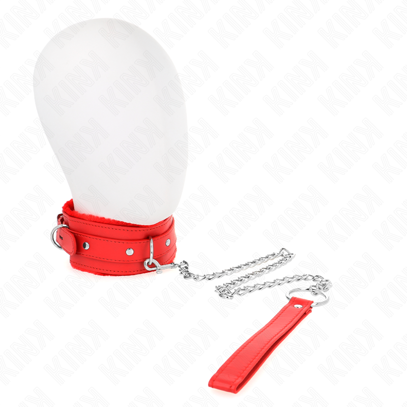 KINK - 65 CM INTREKBARE HALSBAND MET LIJN, ROOD, VERSTELBAAR 36-42 CM X 5,5 CM