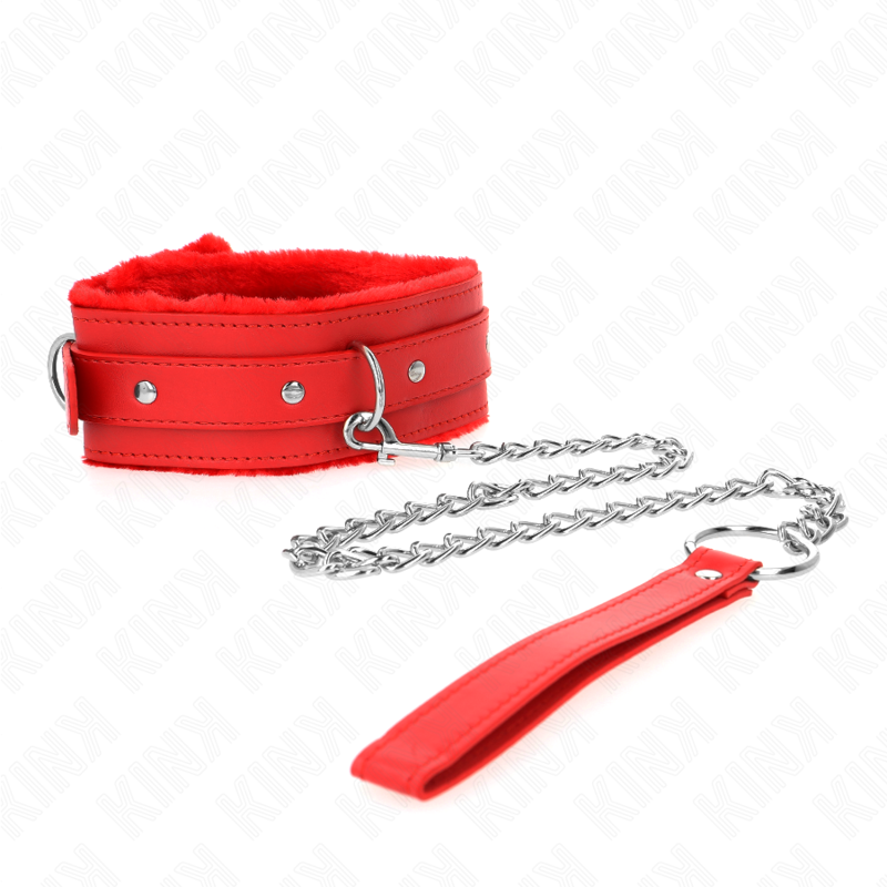 KINK - 65 CM INTREKBARE HALSBAND MET LIJN, ROOD, VERSTELBAAR 36-42 CM X 5,5 CM