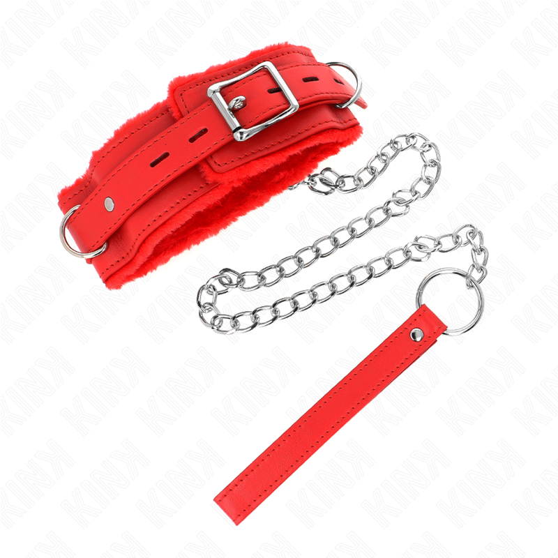 KINK - 65 CM INTREKBARE HALSBAND MET LIJN, ROOD, VERSTELBAAR 36-42 CM X 5,5 CM
