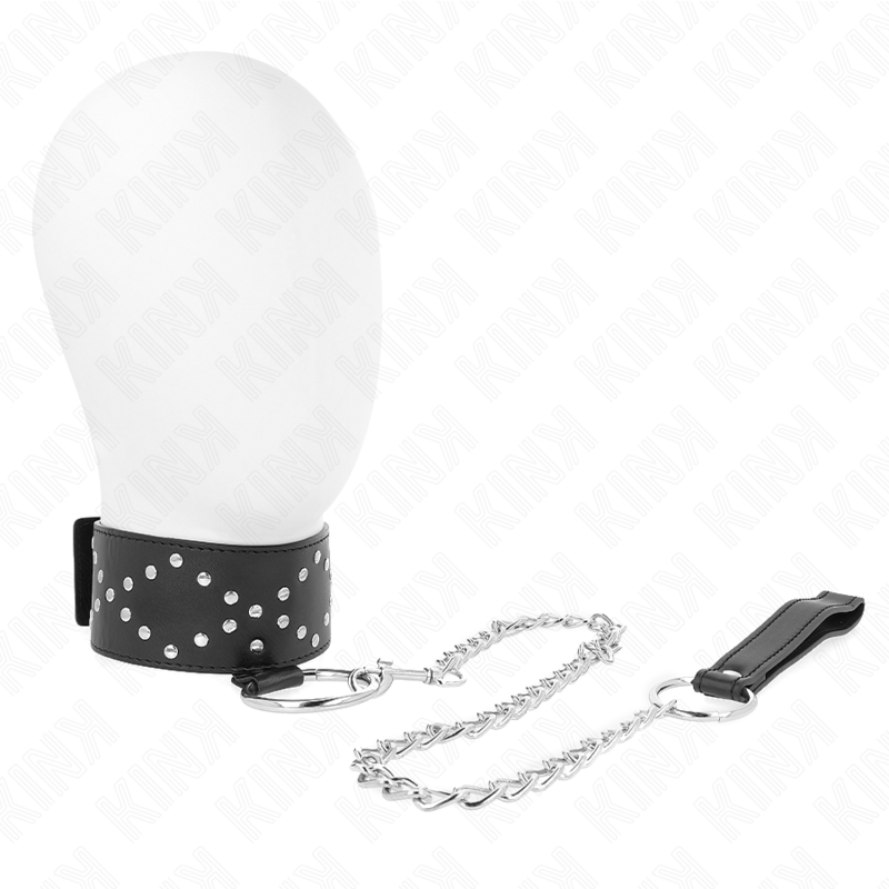 KINK - HALSBAND MET 65 CM BAND MET ZILVEREN STUDS MODEL 3 VERSTELBAAR 36-43 CM X 5 CM