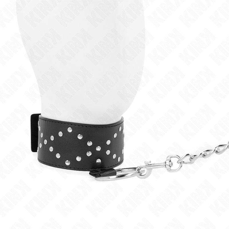 KINK - HALSBAND MET 65 CM BAND MET ZILVEREN STUDS MODEL 3 VERSTELBAAR 36-43 CM X 5 CM