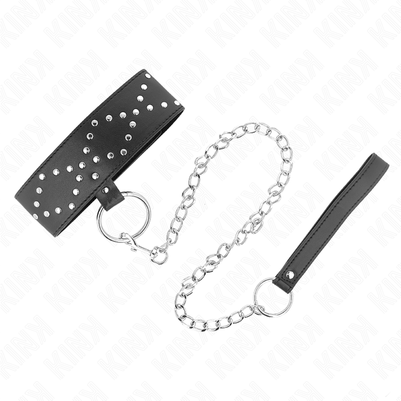 KINK - HALSBAND MET 65 CM BAND MET ZILVEREN STUDS MODEL 3 VERSTELBAAR 36-43 CM X 5 CM