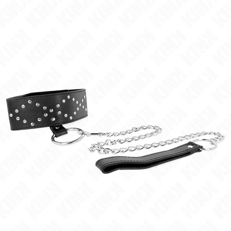 KINK - HALSBAND MET 65 CM BAND MET ZILVEREN STUDS MODEL 3 VERSTELBAAR 36-43 CM X 5 CM