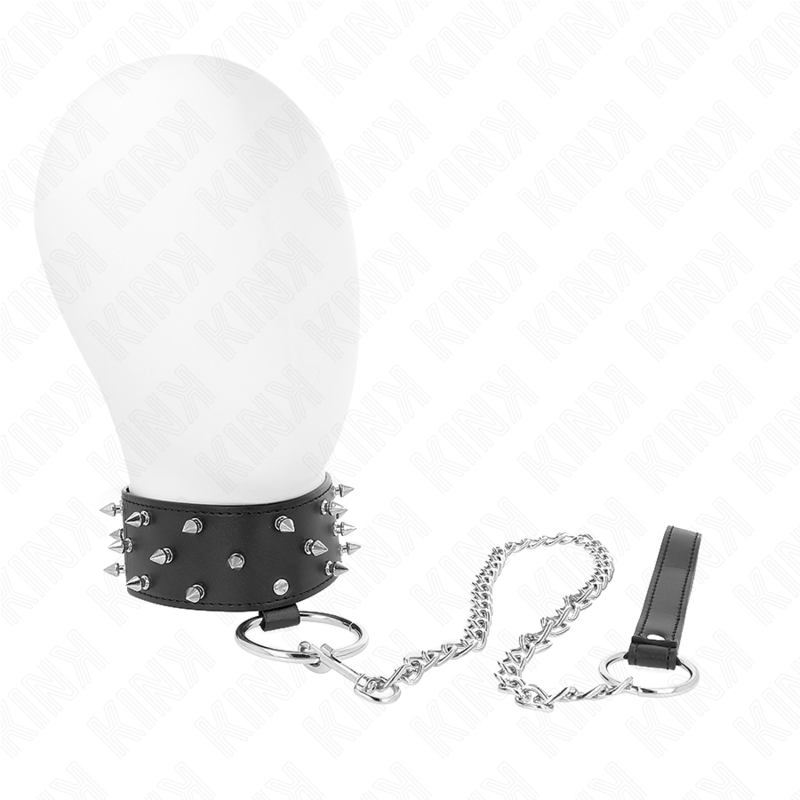 KINK - HALSBAND MET 65 CM BAND MET ZILVEREN STUDS MODEL 5 VERSTELBAAR 36-43 CM X 5 CM