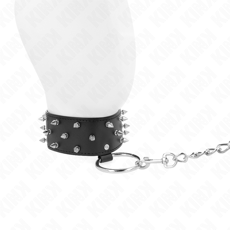 KINK - HALSBAND MET 65 CM BAND MET ZILVEREN STUDS MODEL 5 VERSTELBAAR 36-43 CM X 5 CM