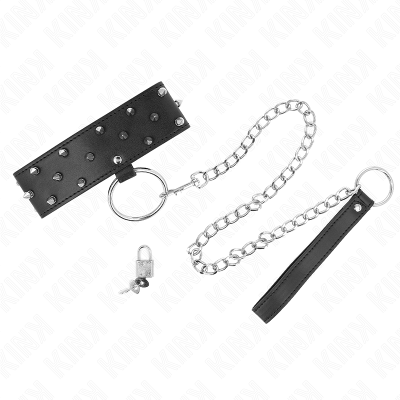 KINK - HALSBAND MET 65 CM BAND MET ZILVEREN STUDS MODEL 5 VERSTELBAAR 36-43 CM X 5 CM