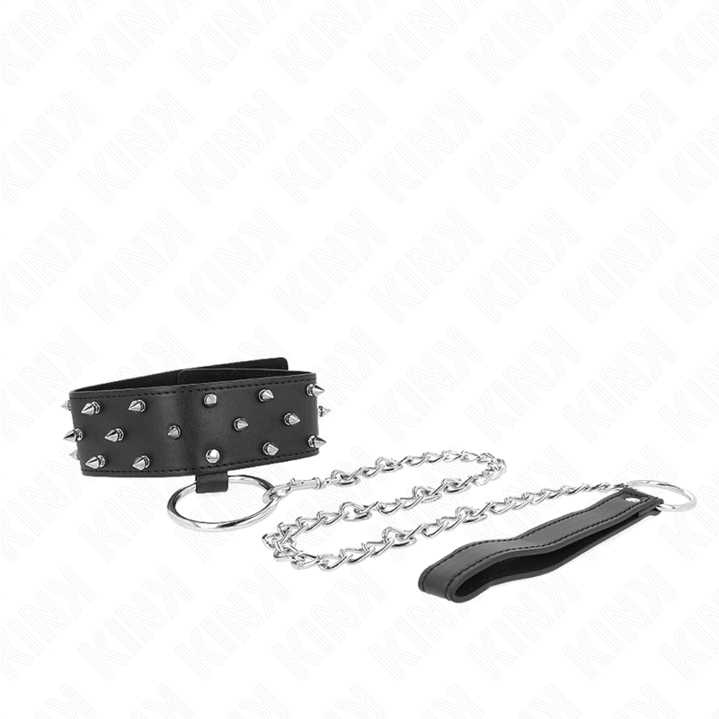 KINK - HALSBAND MET 65 CM BAND MET ZILVEREN STUDS MODEL 5 VERSTELBAAR 36-43 CM X 5 CM