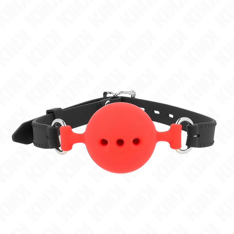KINK - GAG 55 x 2 CM BAL 5 CM VOLLEDIGE SILICONEN MAAT L ROOD VERSTELBAAR 35-51 CM