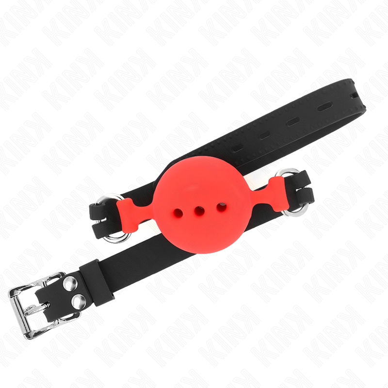 KINK - GAG 55 x 2 CM BAL 5 CM VOLLEDIGE SILICONEN MAAT L ROOD VERSTELBAAR 35-51 CM
