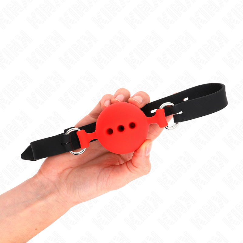 KINK - GAG 55 x 2 CM BAL 5 CM VOLLEDIGE SILICONEN MAAT L ROOD VERSTELBAAR 35-51 CM