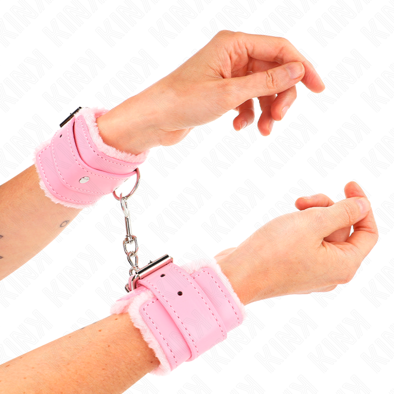 KINK - ROZE GEVOERDE POLSBANDJES MET VERSTELBARE ROZE BAND 20-29 CM X 5,5 CM