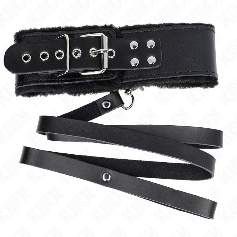 KINK - 116 CM ZWARTE LEDEREN HALSBAND MET VERSTELBARE 40-48 CM X 6 CM LIJN