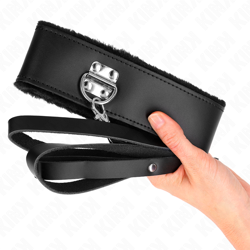 KINK - 116 CM ZWARTE LEDEREN HALSBAND MET VERSTELBARE 40-48 CM X 6 CM LIJN