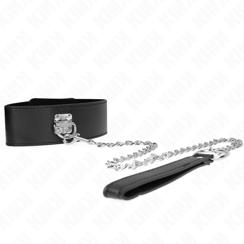 KINK - HALSBAND MET LIJN 65 CM BREED ZWART VERSTELBAAR 33,5-41 CM X 5 CM