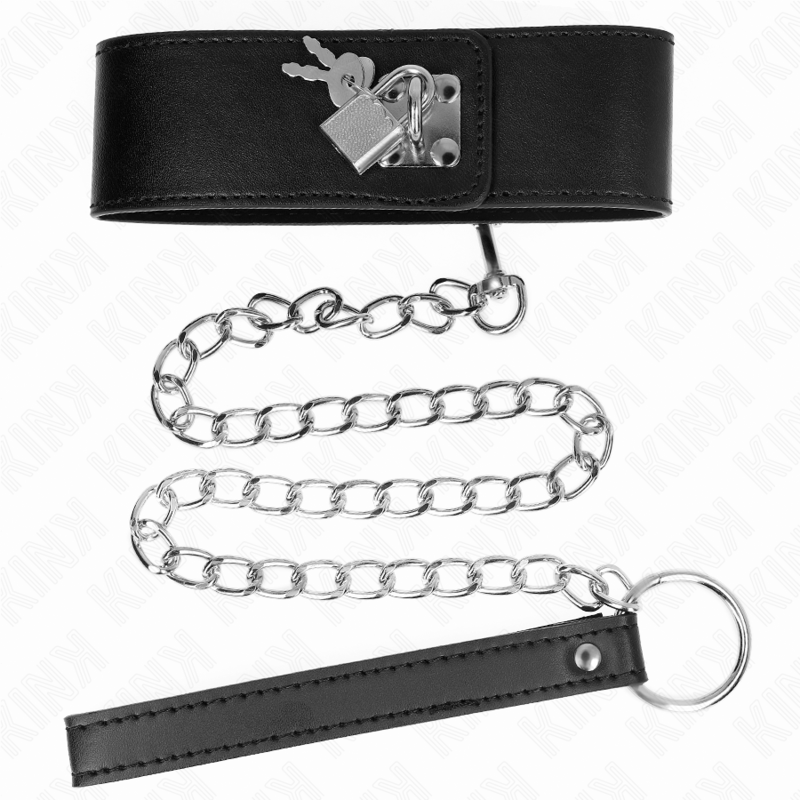 KINK - HALSBAND MET LIJN 65 CM BREED ZWART VERSTELBAAR 33,5-41 CM X 5 CM