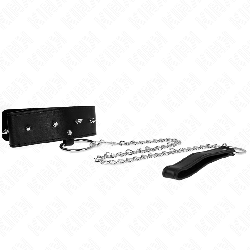 KINK - HALSBAND MET 65 CM BAND MET ZILVEREN STUDS MODEL 2 VERSTELBAAR 36-43 CM X 5 CM