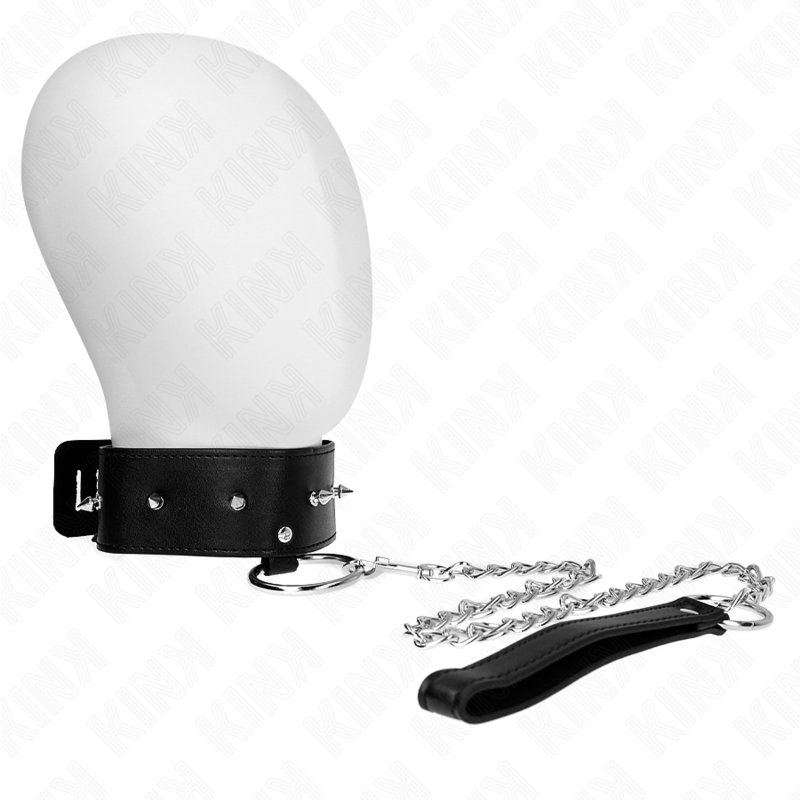 KINK - HALSBAND MET 65 CM BAND MET ZILVEREN STUDS MODEL 2 VERSTELBAAR 36-43 CM X 5 CM