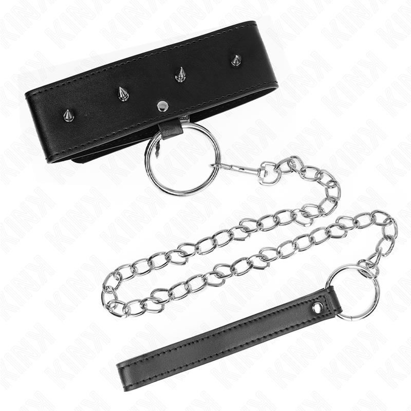 KINK - HALSBAND MET 65 CM BAND MET ZILVEREN STUDS MODEL 2 VERSTELBAAR 36-43 CM X 5 CM