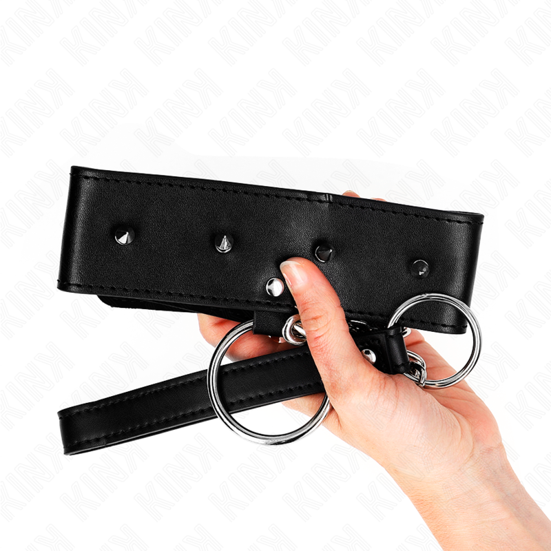KINK - HALSBAND MET 65 CM BAND MET ZILVEREN STUDS MODEL 2 VERSTELBAAR 36-43 CM X 5 CM