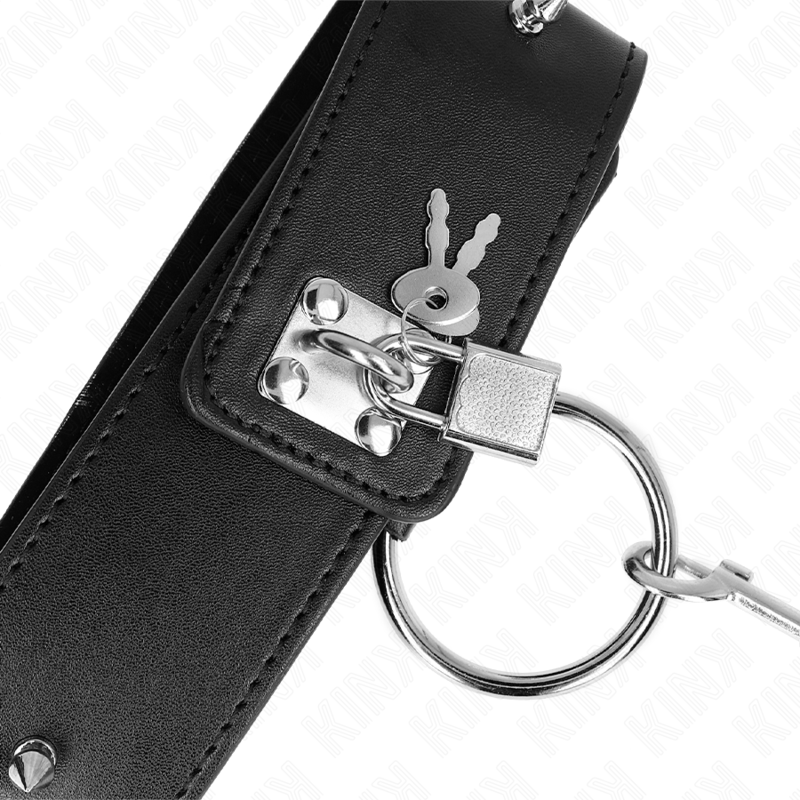 KINK - HALSBAND MET 65 CM BAND MET ZILVEREN STUDS MODEL 2 VERSTELBAAR 36-43 CM X 5 CM