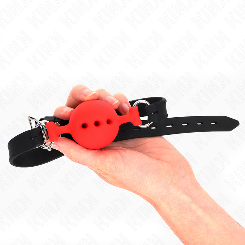 KINK - GAG 55 x 2 CM BAL 4,5 CM VOLLEDIGE SILICONEN MAAT M ROOD VERSTELBAAR 35-51 CM