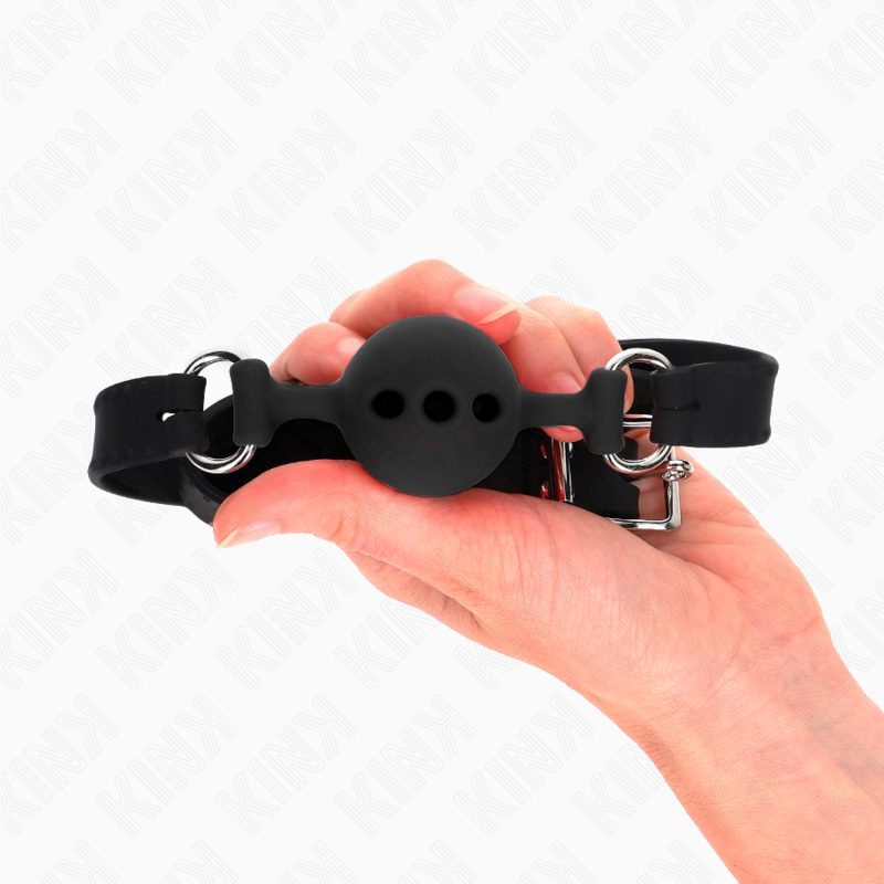 KINK - GAG 55 x 2 CM BAL 4 CM VOLLEDIGE SILICONEN MAAT S ZWART VERSTELBAAR 35-51 CM