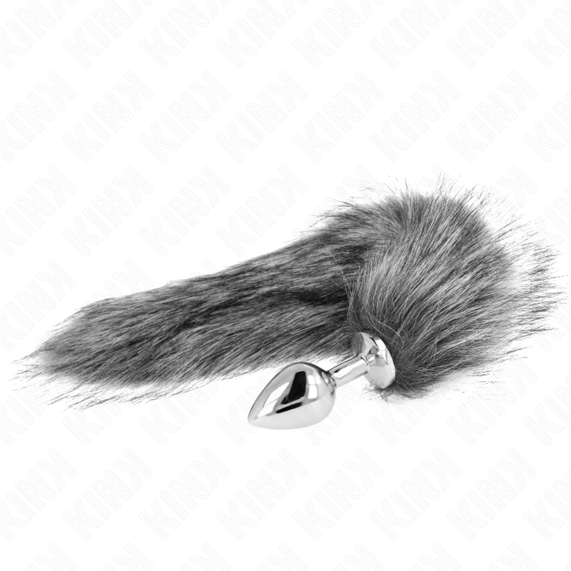 KINK - ANAAL PLUG MAAT M 8 X 3,5 CM MET SYNTHETISCHE STAART 40 CM ZILVER