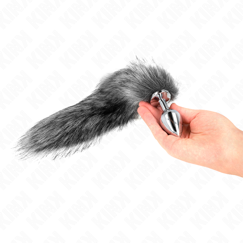 KINK - ANAAL PLUG MAAT M 8 X 3,5 CM MET SYNTHETISCHE STAART 40 CM ZILVER