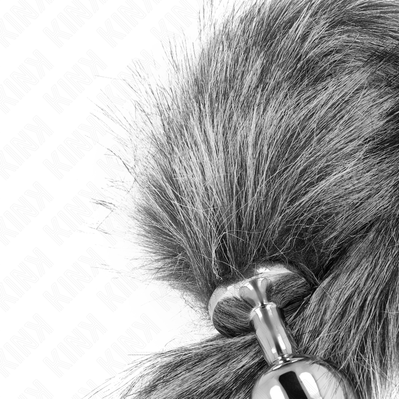KINK - ANAAL PLUG MAAT M 8 X 3,5 CM MET SYNTHETISCHE STAART 40 CM ZILVER