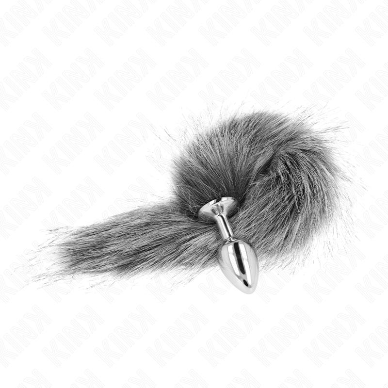 KINK - ANAAL PLUG MAAT S 7 X 3 CM MET SYNTHETISCHE STAART 40 CM ZILVER