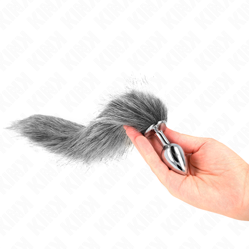 KINK - ANAAL PLUG MAAT S 7 X 3 CM MET SYNTHETISCHE STAART 40 CM ZILVER