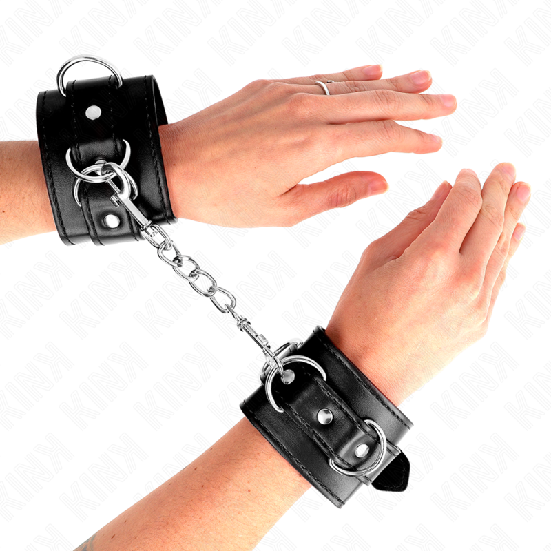 KINK - Polsbandjes met 3 verstelbare D-ringen, zwart, 17,5-25 cm x 6 cm