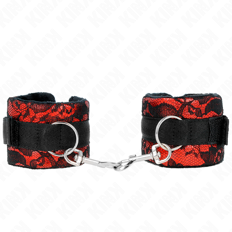 KINK - Korte polsbandjes met fluwelen kant en nylon rand, rood/zwart, 23 x 6,5 cm