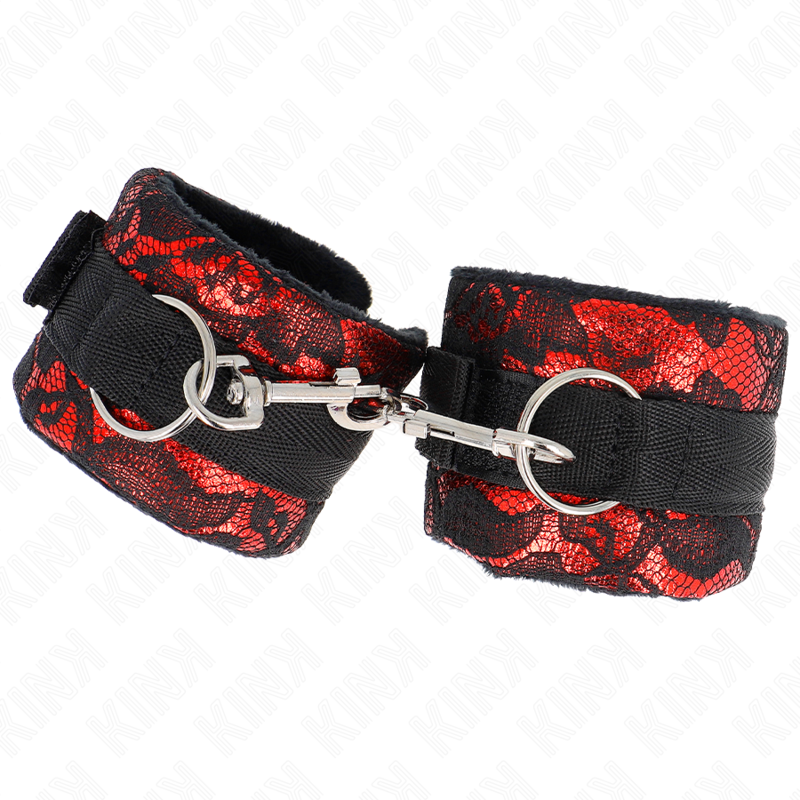 KINK - Korte polsbandjes met fluwelen kant en nylon rand, rood/zwart, 23 x 6,5 cm