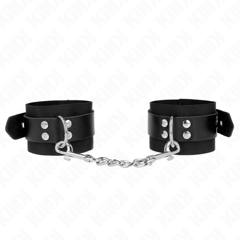 KINK - ZWARTE NYLON POLSBANDJES MET VERSTELBARE ZWARTE LEDEREN BAND 19-29 CM X 5,1 CM