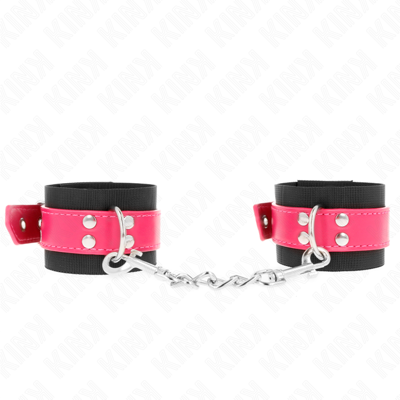 KINK - ZWARTE NYLON POLSBANDJES MET VERSTELBARE BONTE LEDEREN BAND 19-29 CM X 5,1 CM