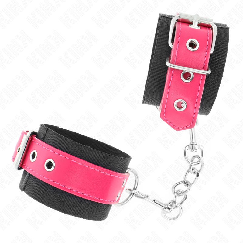 KINK - ZWARTE NYLON POLSBANDJES MET VERSTELBARE BONTE LEDEREN BAND 19-29 CM X 5,1 CM