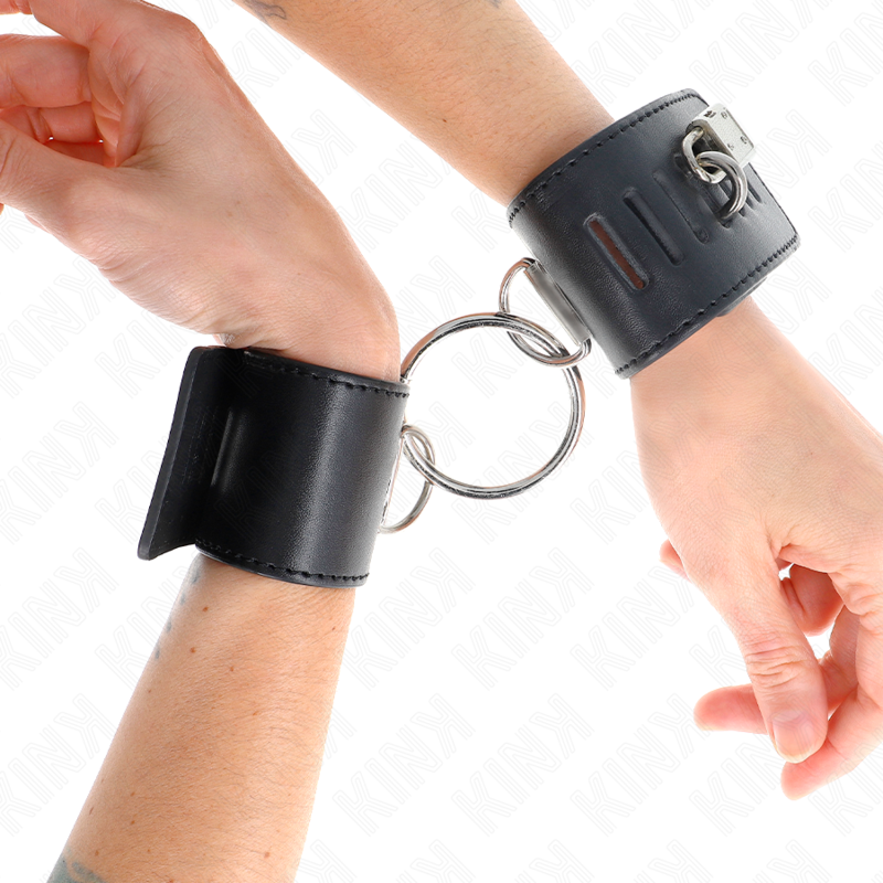 KINK - Vaste polsbandjes met ring en verstelbare zwarte hangslotsluiting 16-23 cm x 5,5 cm