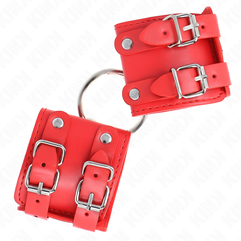 KINK - Vaste polsbandjes met ring en studs, rood, verstelbaar, 17-22 cm x 6,5 cm