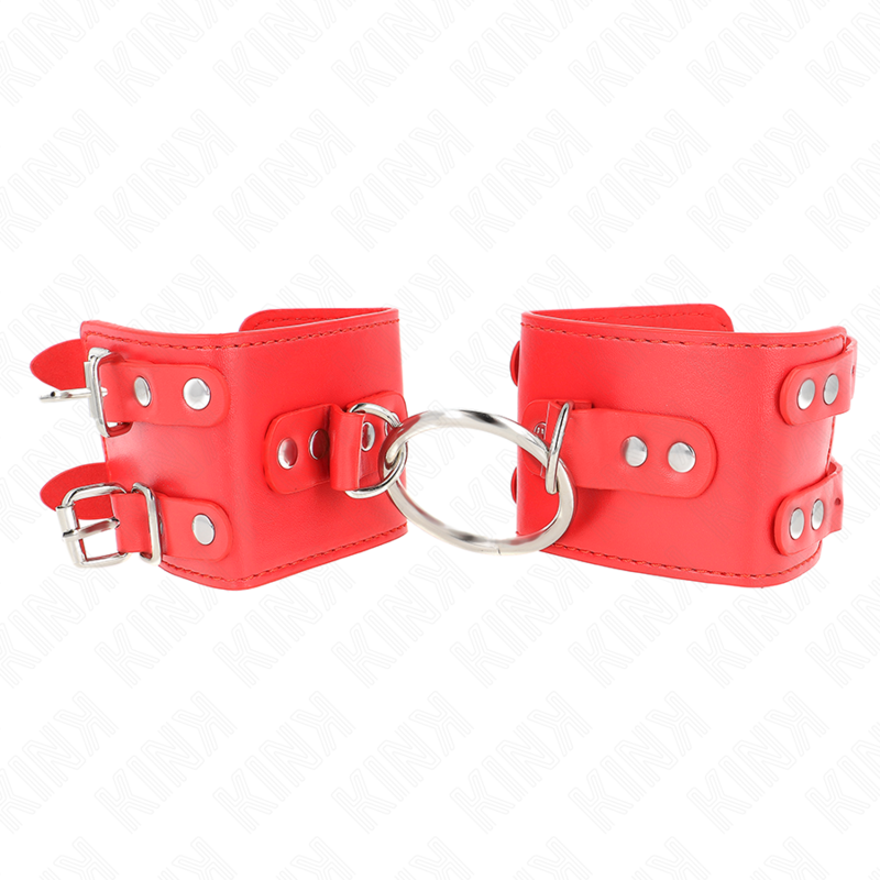 KINK - Vaste polsbandjes met ring en studs, rood, verstelbaar, 17-22 cm x 6,5 cm