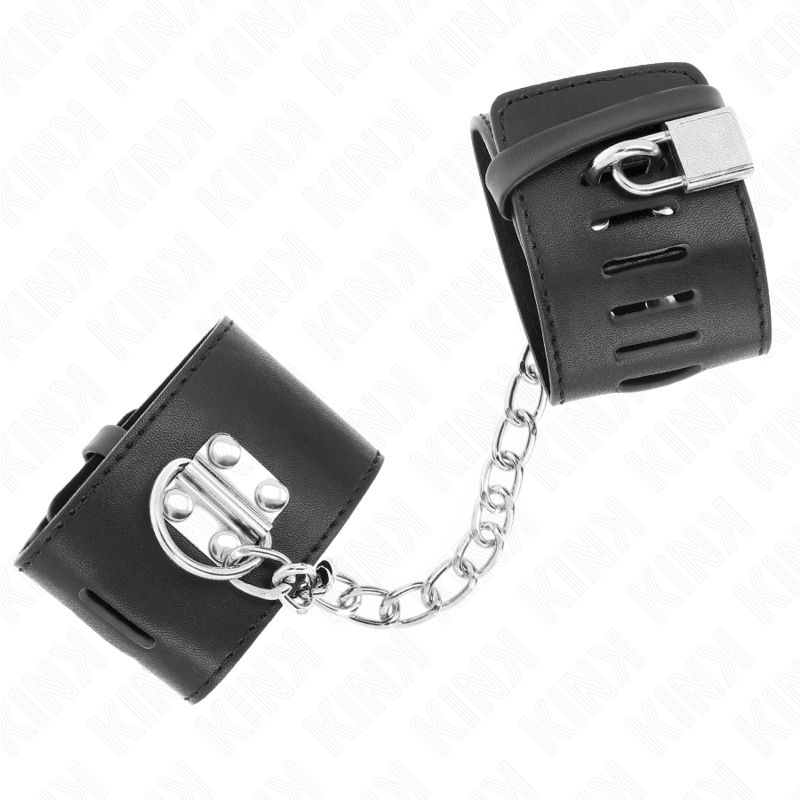 KINK - Vaste polsbandjes met 30 cm ketting en verstelbare zwarte hangslotsluiting 16-23 cm x 5,5 cm