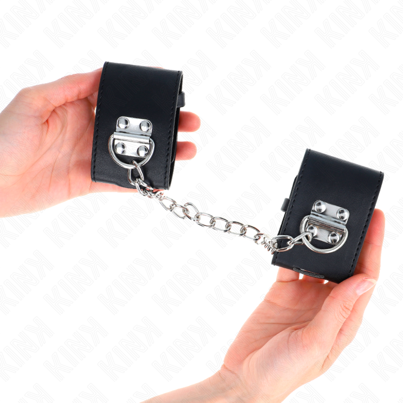 KINK - Vaste polsbandjes met 30 cm ketting en verstelbare zwarte hangslotsluiting 16-23 cm x 5,5 cm