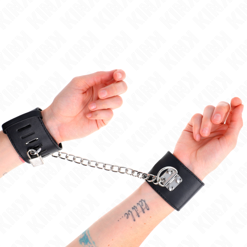 KINK - Vaste polsbandjes met 30 cm ketting en verstelbare zwarte hangslotsluiting 16-23 cm x 5,5 cm