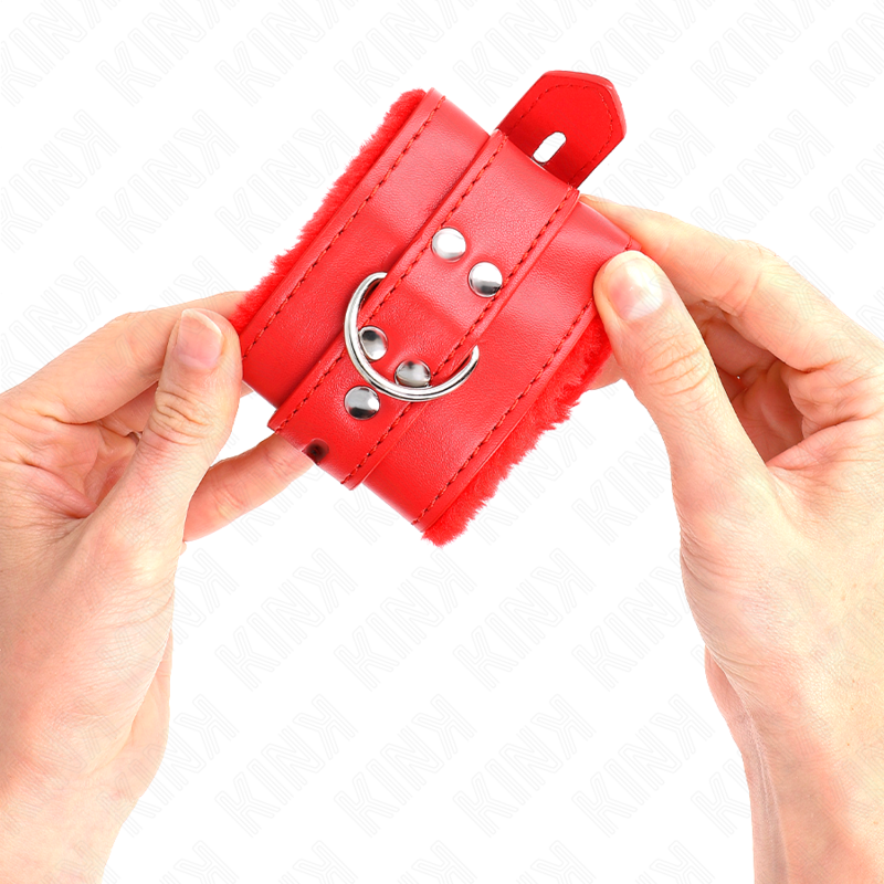 KINK - GEVOERDE POLSBANDJES MET VIERKANTE GATEN, ROOD, EN VERSTELBARE RODE BAND 17-29 CM X 6 CM