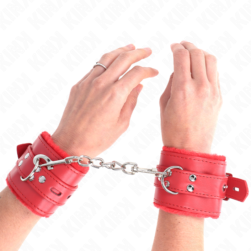 KINK - GEVOERDE POLSBANDJES MET VIERKANTE GATEN, ROOD, EN VERSTELBARE RODE BAND 17-29 CM X 6 CM